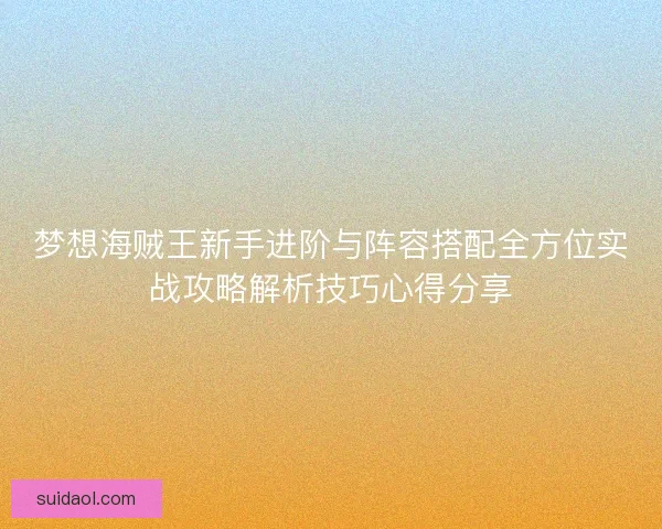 梦想海贼王新手进阶与阵容搭配全方位实战攻略解析技巧心得分享